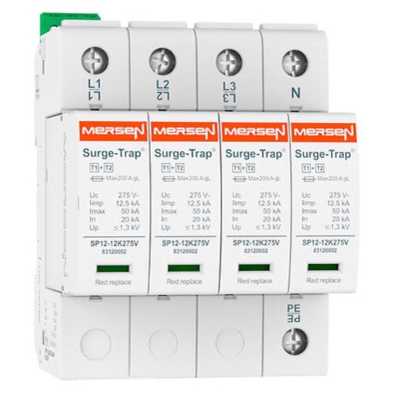 83120145 Mersen Surge-Trap STPT12-12K275V-4PM SPD Type 1+2 12.5kA Uc275V 4+0 TNS 4 Poles 4 Modules Pluggable Remote