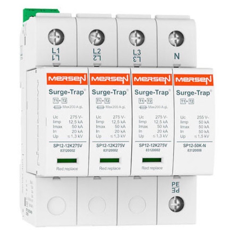 83120139 Mersen Surge-Trap STPT12-12K275V-4PGM SPD Type 1+2 12.5kA Uc275V 3+1 TT 4 Poles 4 Modules Pluggable Remote