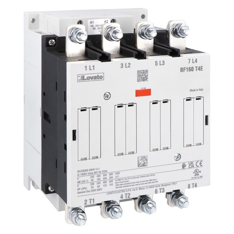 BF160T4E024 Lovato Electric BF Series Contactor 4 Pole 250A AC1 165kW No Auxiliary 24-60VAC/20-60VDC Coil