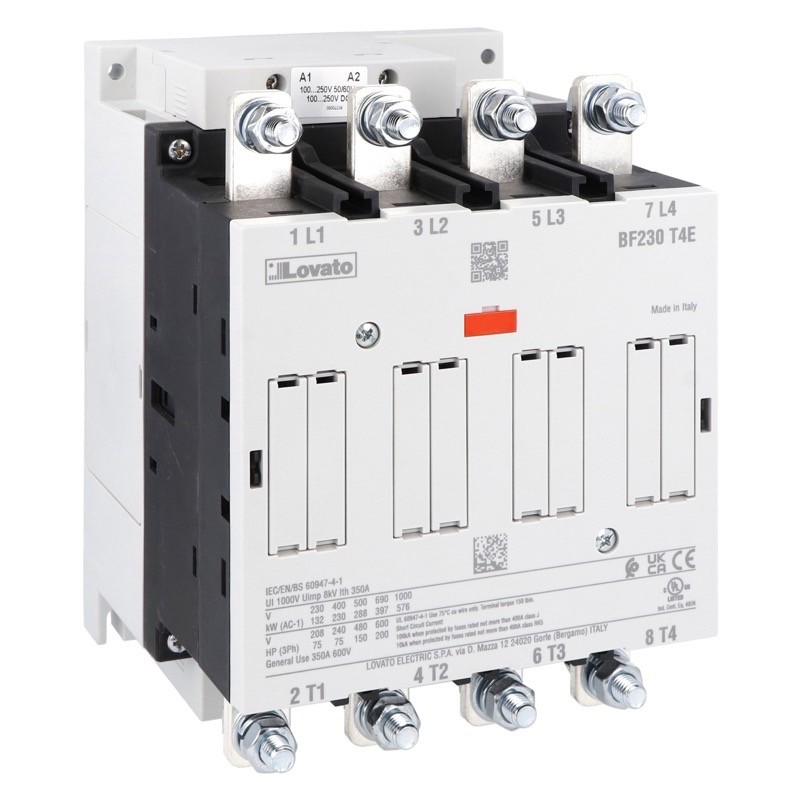 BF230T4E024 Lovato Electric BF Series Contactor 4 Pole 350A AC1 230kW No Auxiliary 24-60VAC/20-60VDC Coil