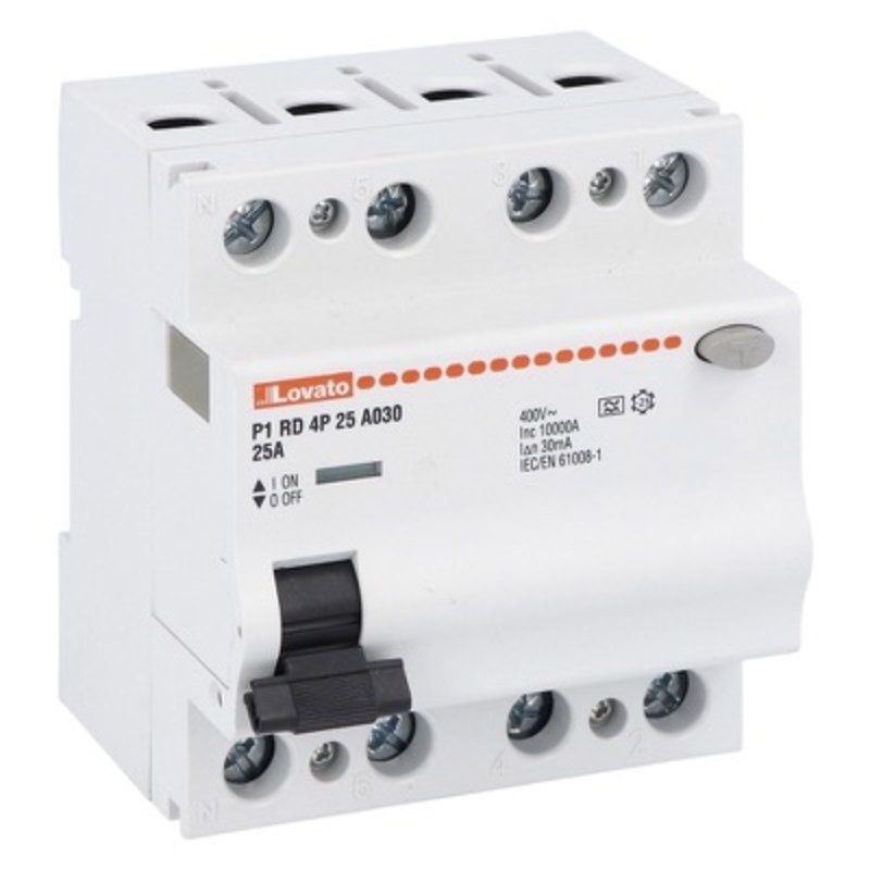 P1RD4P25AC030 Lovato Electric P1RD 4 Pole RCCB 25A 30mA 230/400V AC 10kA Type AC