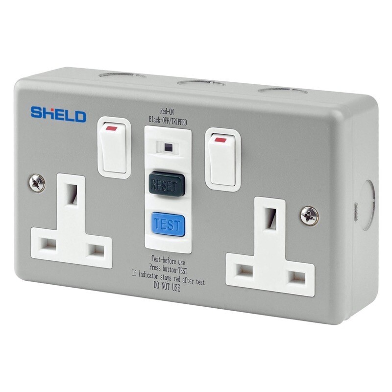 SNE3-2230SM Chint Shield 2 Gang Switched Metalclad RCD Socket 30mA