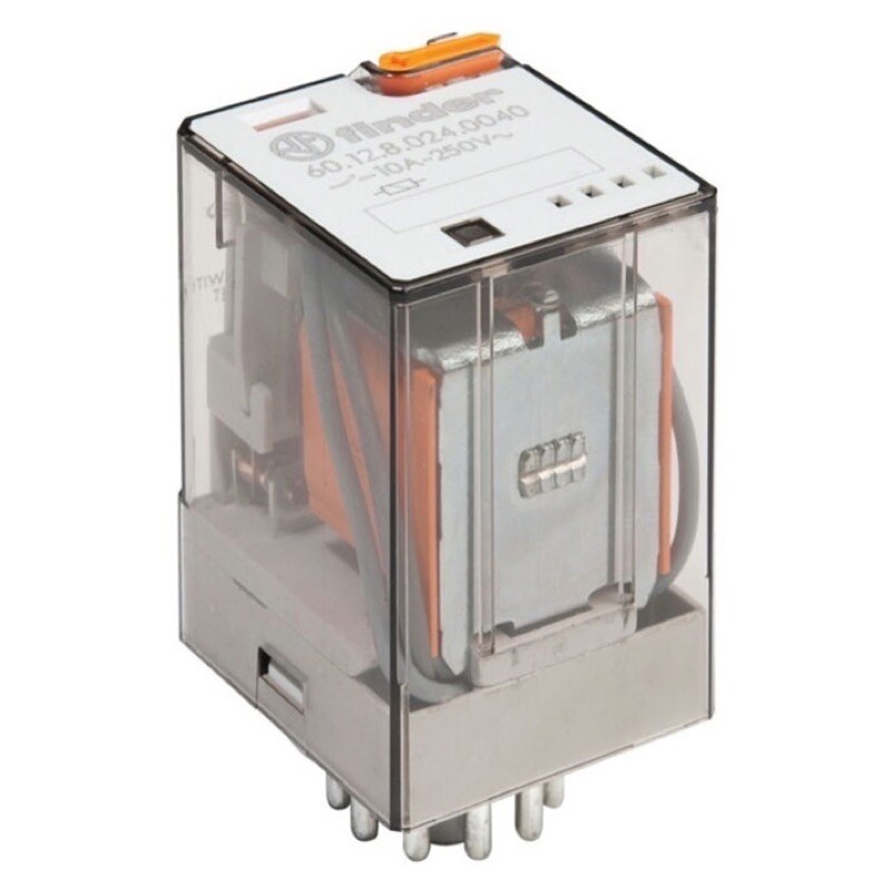 60.12.8.230.0040 Finder 60.12 Double Pole 10A Relay 230VAC Coil 2 Change-Over Contacts (DPDT) Lockable Test Button &amp; Mechanical Flag