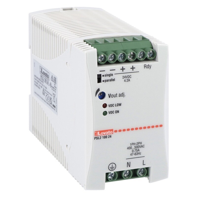 PSL210024 Lovato PSL2 Two-phase Power Supply 4.2A 100W 400-500V AC Input Voltage 24V DC Output Voltage