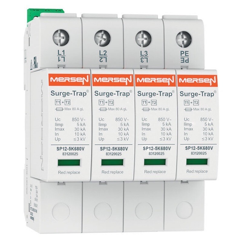 83120244 Mersen Surge-Trap 26STPT12-5K680V-3P-RM SPD Type 1+2 5kA Iimp (10/350) 3Ph 690V (up to 850V) 3+1 IT Reinforced 