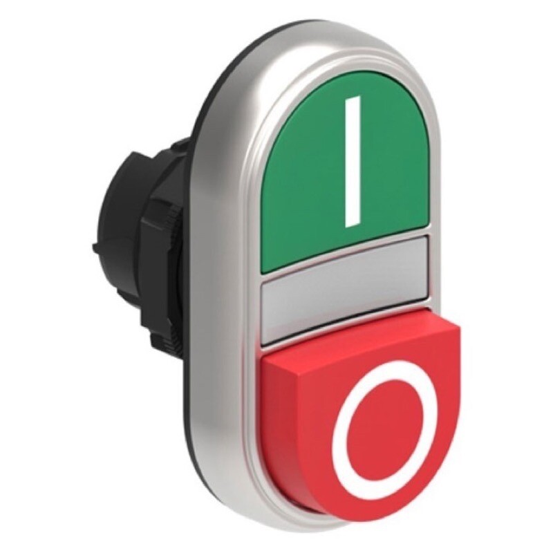 LPCBL7223 Lovato Electric Platinum Green Flush/Red Projecting Double Pushbutton Actuator 22.5mm Spring Return