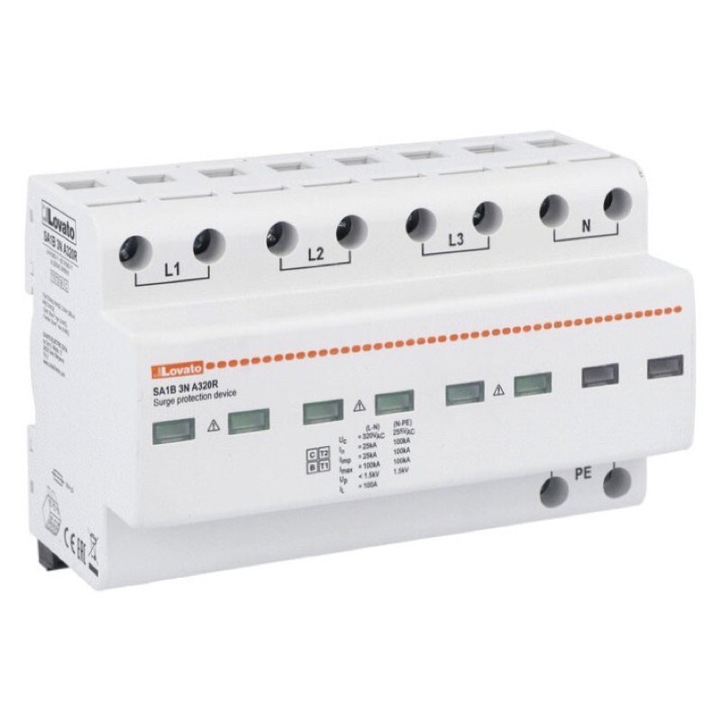 SA1B3NA320R Lovato SPD Type 1 &amp; 2 Monoblock IEC Impulse Current Iimp (10/350us) 25kA Per Pole 3P+N with Remote Contact