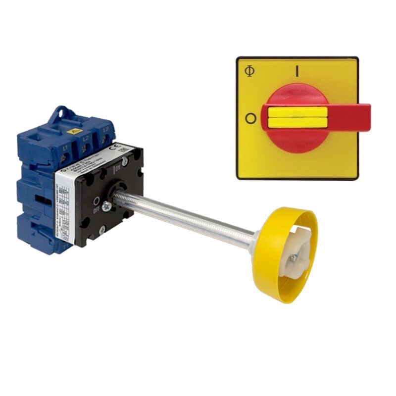 KG20B-T213/65VE Kraus &amp; Naimer KG 25A 3 Pole Isolator for Base or DIN Rail Mounting Switch Supplied Metal Shaft and Red/Yellow Handle