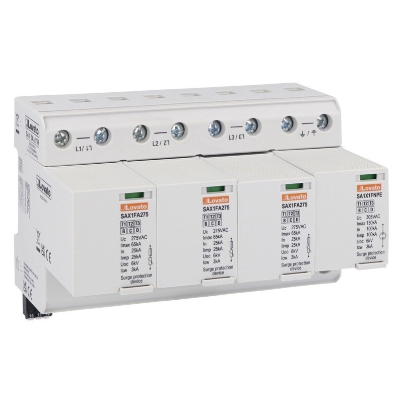 SA1F34A275R Lovato SPD Type 1 and 2 with Plug-in Cartridge Iimp 25kA with Integrated Fuse and &quot;No Leakage Current&quot;