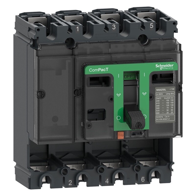 C16F4 Schneider Circuit Breaker Basic Frame ComPacT NSX160F 36kA at 415 VAC 50/60Hz 160A without Trip Unit 4 Poles