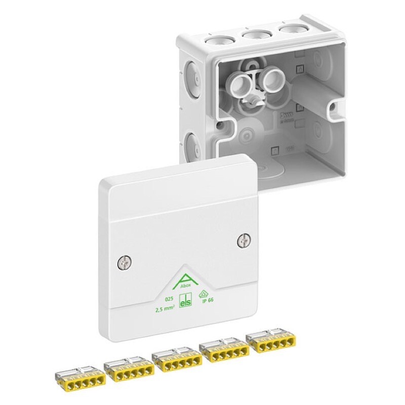 80212001 Spelsberg Abox 025-2.5/w 87 x 87 x 52mmD White with 5 Screwless 5 Wire Terminal Wago 2273-205 IP66