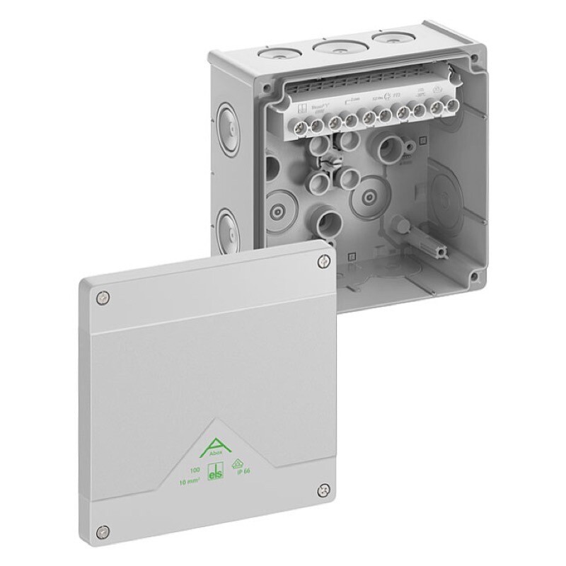 81042001 Spelsberg Abox 100-10 Polypropylene 152 x 152 x 80mmD Grey with Raised Screw Terminal Block 5 Pole 10mm2 IP66