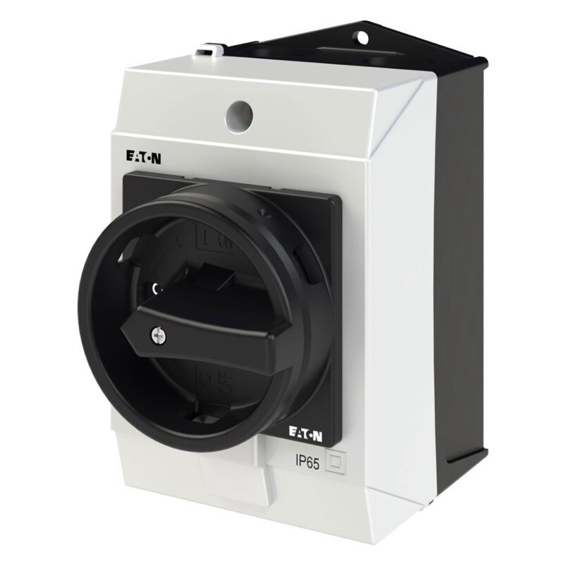 T0-2-15679/I1/SVB-SW Eaton T0 20A 3 Pole 1 N/O Auxiliary Enclosed Isolator IP65 Plastic Enclosure with Black Handle