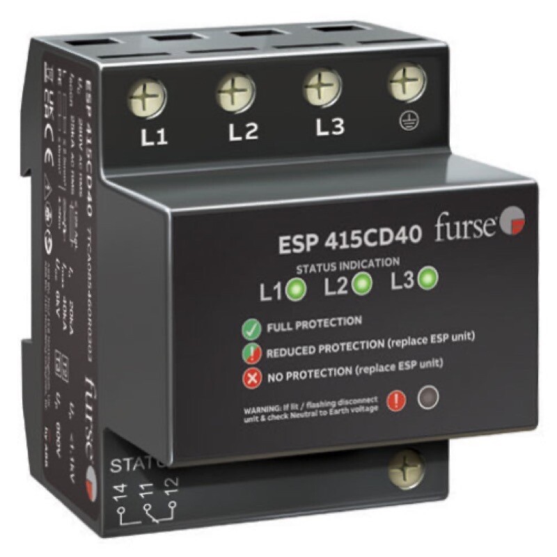 7TCA085460R0303 ABB Furse ESP 415CD40 Three Phase Enhanced Type 2+3 Surge Protection Device DIN Rail Mountable