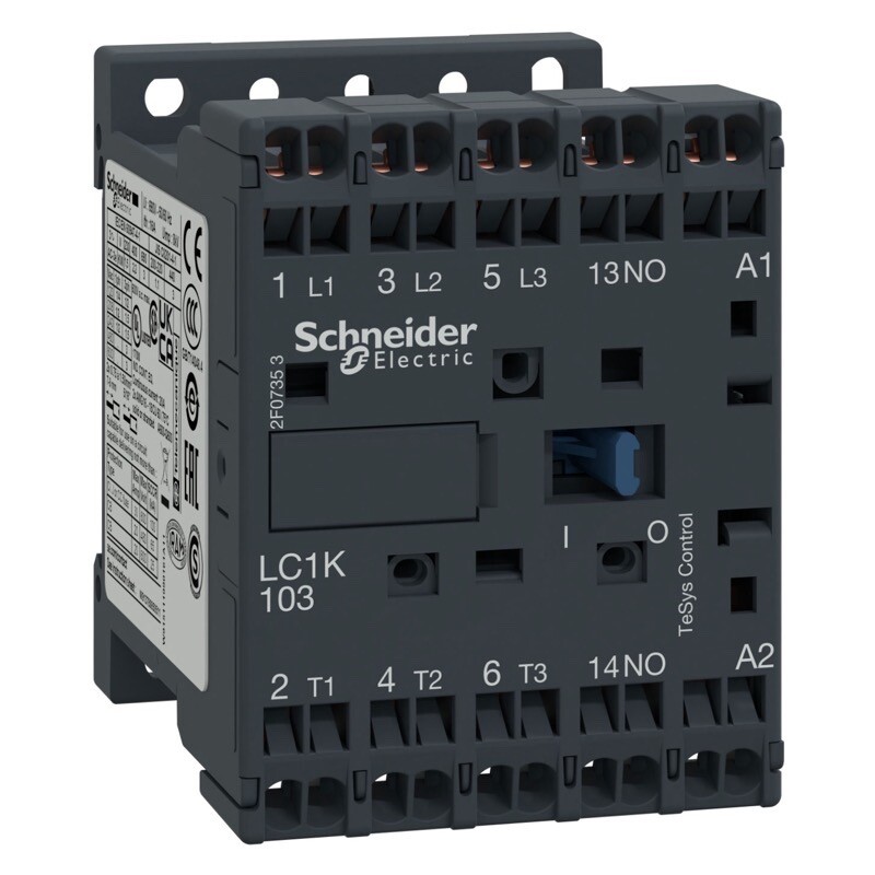 LC1K06103P7 Schneider TeSys K Contactor 3 Pole 6A AC3 2.2kW 1 x N/O Auxiliary 230VAC Coil with Spring Terminals