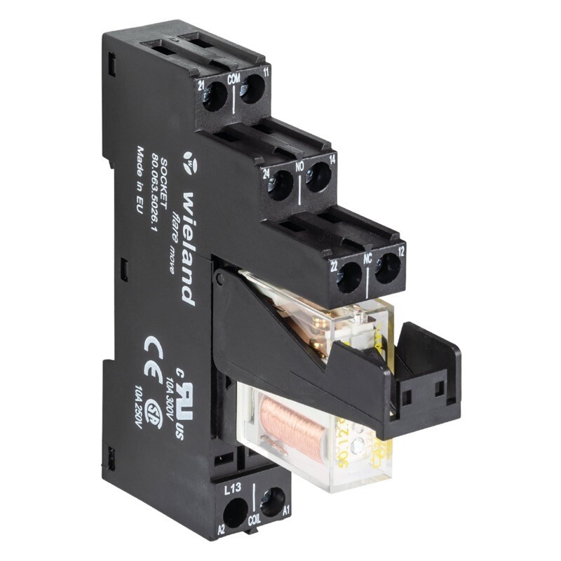 R1.188.3950.0 Wieland SNE 1 DC 24V Output Expansion Relay 2 Change Over Contacts 24V DC Mounted in a Socket