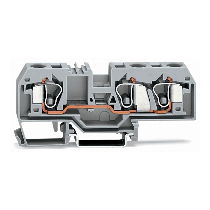 284-681 WAGO 3-conductor Through Terminal Block 10mm Center Marking for TS35 DIN Rail CAGE CLAMP Grey