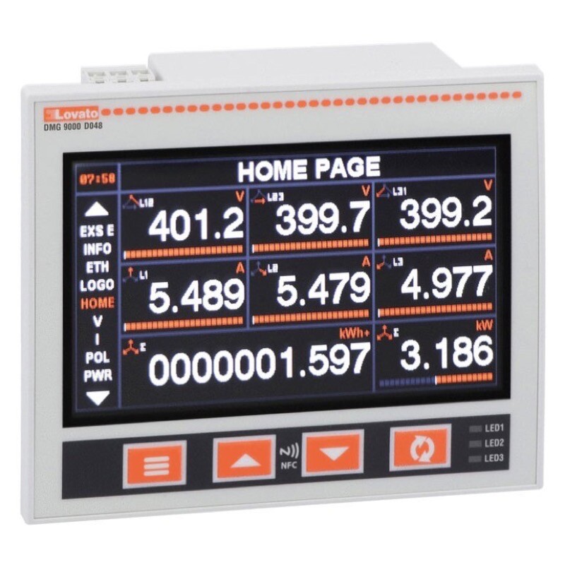 DMG9000D048 Lovato Power Analyzer with Widescreen Colour LCD Auxiliary Supply 12-48VDC Expandable with 3 EXP Modules
