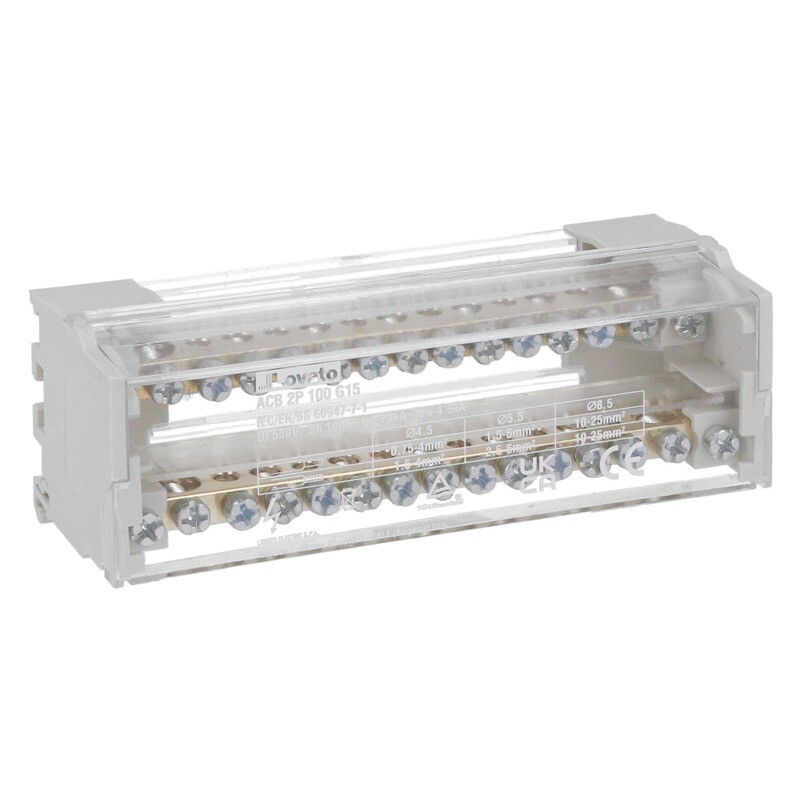 ACB2P100G15 Lovato ACB Power Distribution Block Two-pole 100A 15 Terminals