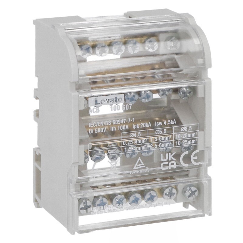 ACB4P100G07 Lovato ACB Power Distribution Block Four-pole 100A 7 Terminals