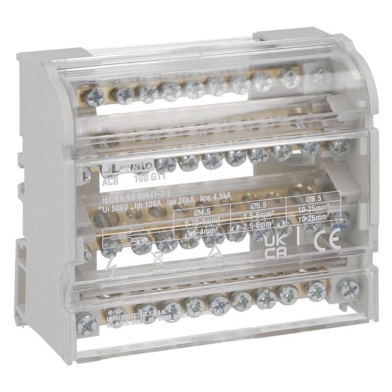ACB4P100G11 Lovato ACB Power Distribution Block Four-pole 100A 11 Terminals