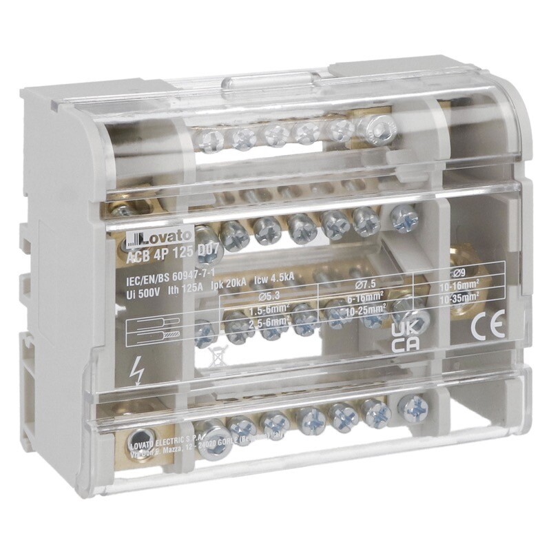 ACB4P125D07 Lovato ACB Power Distribution Block Four-pole 125A 7 Terminals