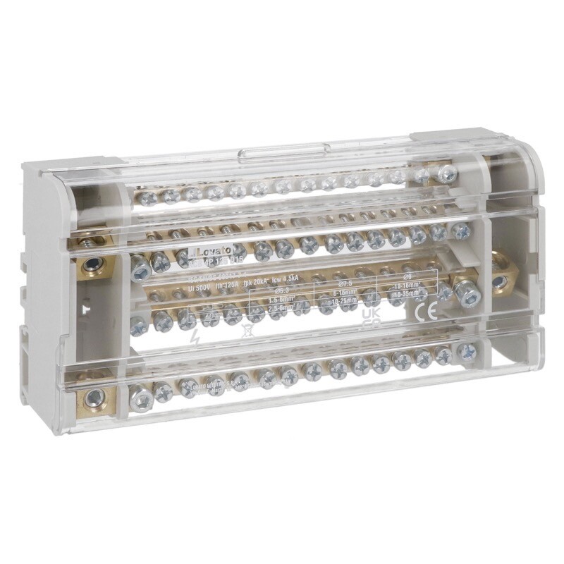 ACB4P125D15 Lovato ACB Power Distribution Block Four-pole 125A 15 Terminals