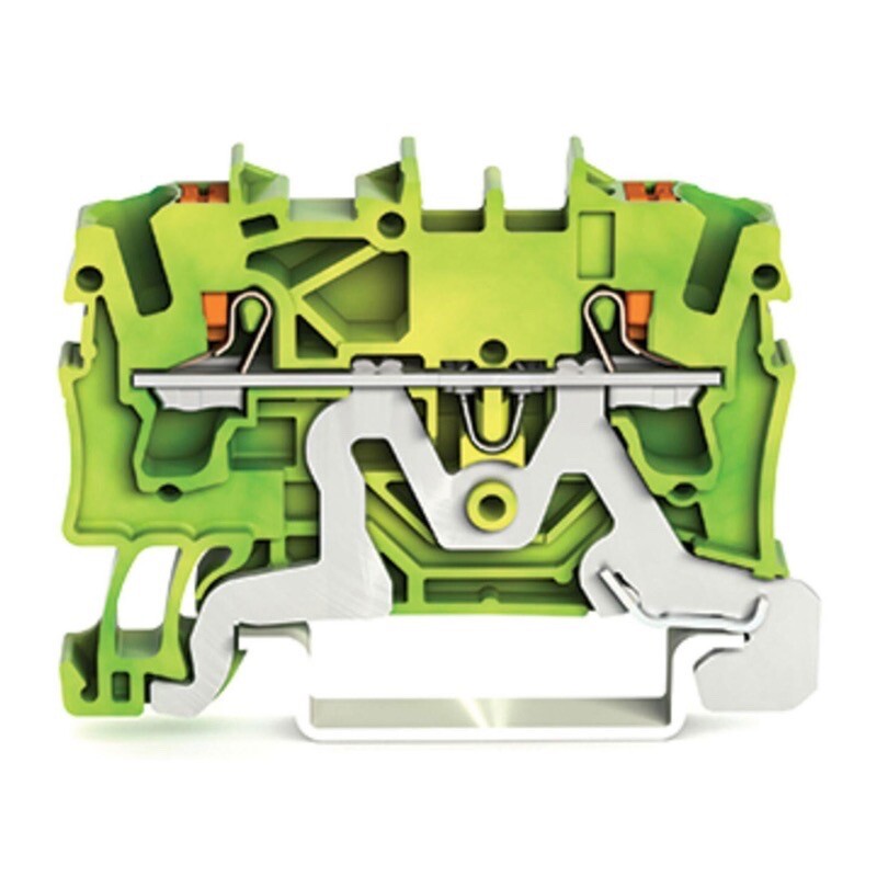 2202-1207 WAGO TOPJOB S 2-conductor Ground Terminal Block with Push-button 2.5mm2 with Test Port Side &amp; Centre Marking