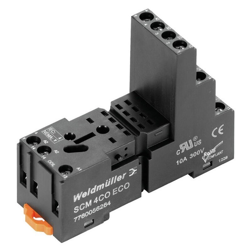 7760056264 Weidmuller SCM 4CO ECO D-SERIES DRM Relay Socket Number of Contacts: 4 CO Contact Continuous Current: 6A