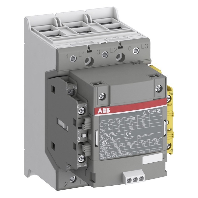1SFL467081R1112 ABB AFS146-30-12-11 3 Pole Safety Contactor 75kW 146A AC3 24-60V AC 20-60V DC 1 NO &amp; 2 NC Auxiliary Contacts