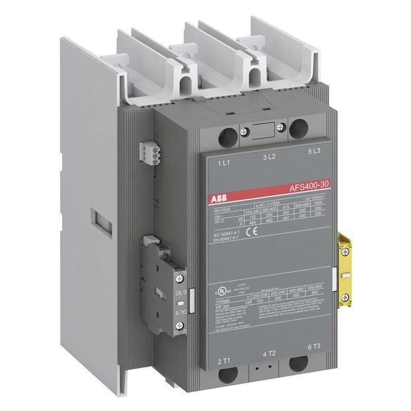 1SFL577081R6812 ABB AFS400-30-12-68 3 Pole Safety Contactor 200kW 400A AC3 24-60V AC 20-60V DC 1 NO &amp; 2 NC Auxiliary Contacts 