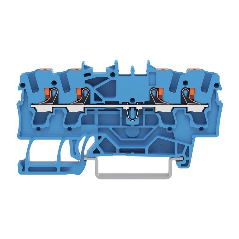2202-1404 WAGO TOPJOB S 4-conductor Through Terminal Block with Push-button 2.5mm2 TS35 Push-in Blue