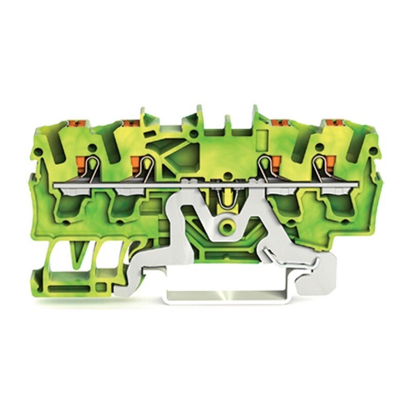 2202-1407 WAGO TOPJOB S 4-conductor Ground Terminal Block with Push-button 2.5mm2 Push-in CAGE CLAMP G/Y