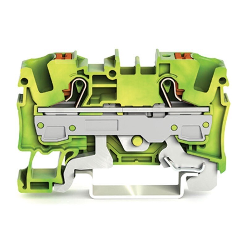 2206-1207 WAGO TOPJOB S 2-conductor Ground Terminal Block with Push-button 6mm2 Push-in CAGE CLAMP G/Y