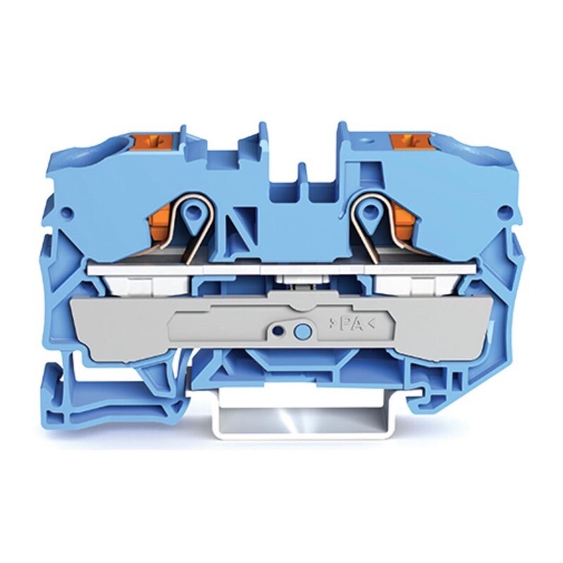 2210-1204 WAGO TOPJOB S 2-conductor Through Terminal Block with Push-button 10mm2 TS35 Push-in Blue