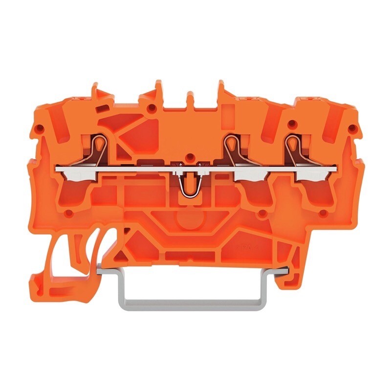 2202-1302 WAGO TOPJOB S 3-conductor Through Terminal Block with Push-button 2.5mm2 TS35 Push-in Orange
