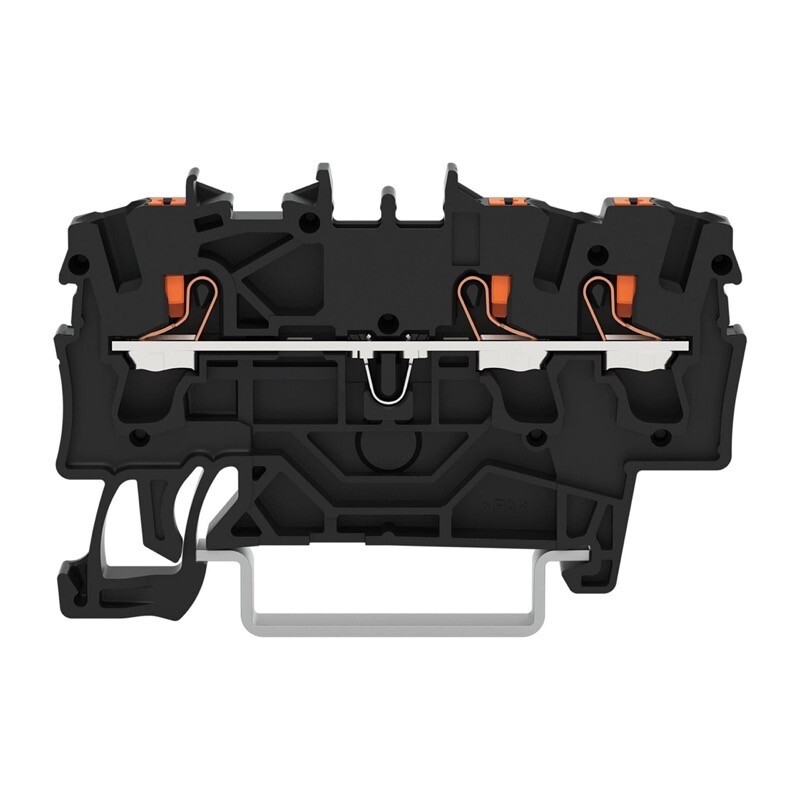 2202-1305 WAGO TOPJOB S 3-conductor Through Terminal Block with Push-button 2.5mm2 TS35 Push-in Black