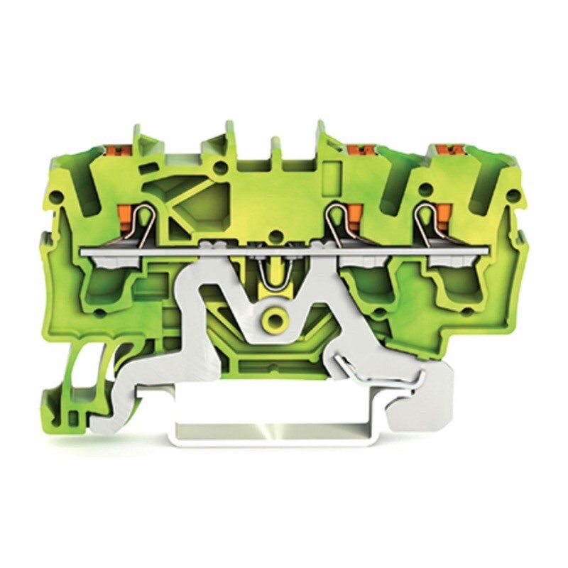 2202-1307 WAGO TOPJOB S 3-conductor Ground Terminal Block with Push-button 2.5mm2 Push-in CAGE CLAMP G/Y