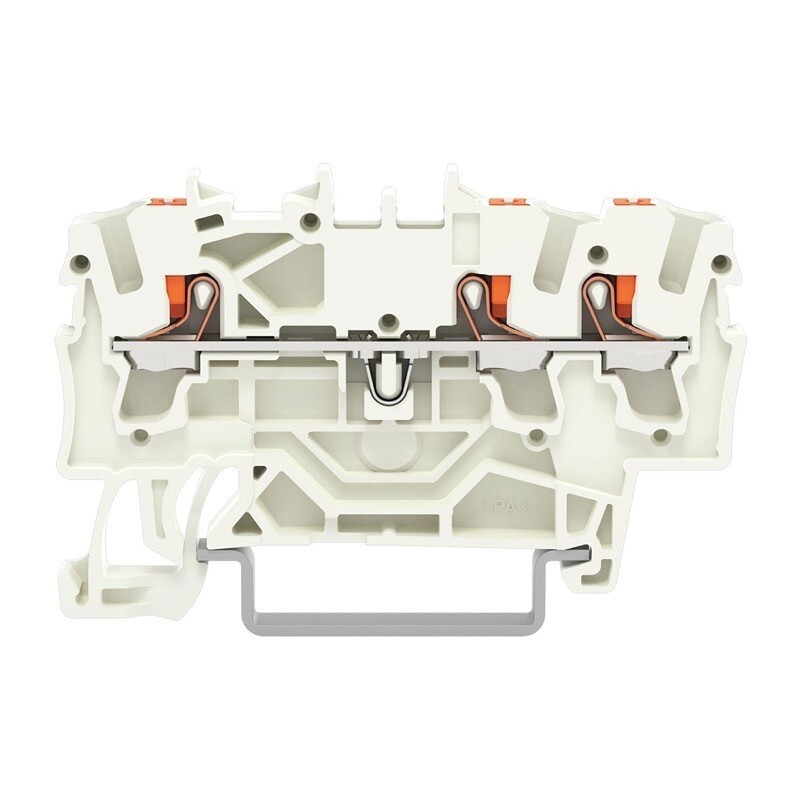 2202-1309 WAGO TOPJOB S 3-conductor Through Terminal Block with Push-button 2.5mm2 TS35 Push-in Light Grey