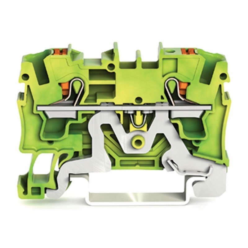 2204-1207 WAGO TOPJOB S 2-conductor Ground Terminal Block with  Push-button 4mm2 with Test Port Side &amp; Centre Marking