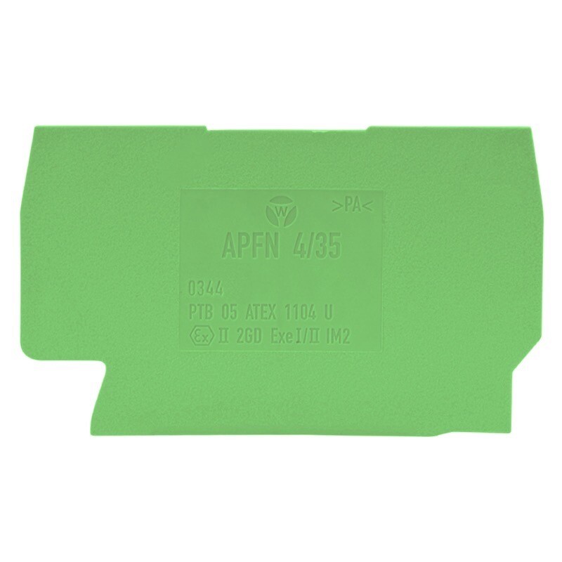 07.312.9255.7 Wieland selos WT APFN 4/35 GN End Plate for DIN Rail Terminal Blocks WKFN 4 Colour Green