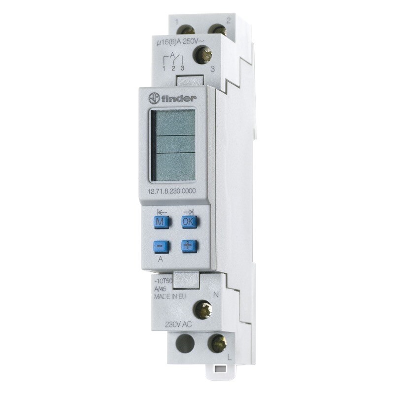 12.71.8.230.0000 Finder Time Switch Weekly 17.5mm Wid 1 CO (SPDT) 16A AC Supply Version Nominal Voltage 230V