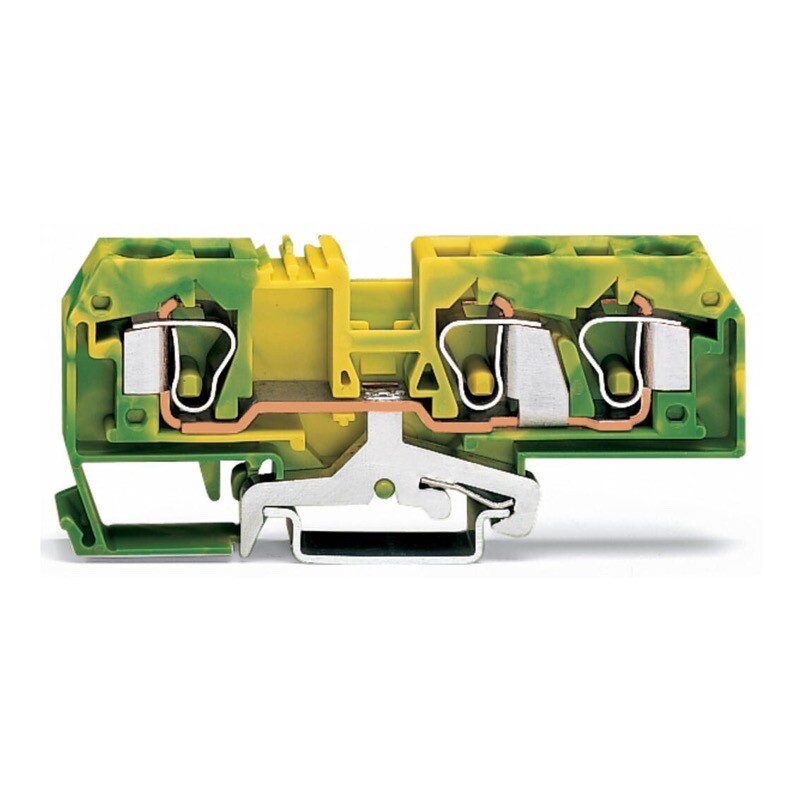 284-687 WAGO 3-conductor Ground Terminal Block 10mm2 Centre Marking for DIN-rail 35 x 15 and 35 x 7.5 CAGE CLAMP G/Y