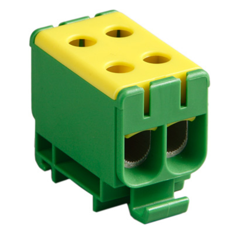 KE66.3 Ensto Clampo Pro 50mm Green/Yellow DIN Rail or Base Mounting Terminal Four linked Connections