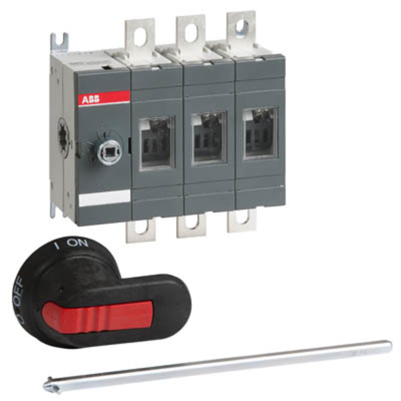 OT630E03P ABB OT 630A 3 Pole Isolator for Base Mounting Handle on Left Hand Side Switch Supplied with 185mm Shaft &amp; OHB125J12 Handle