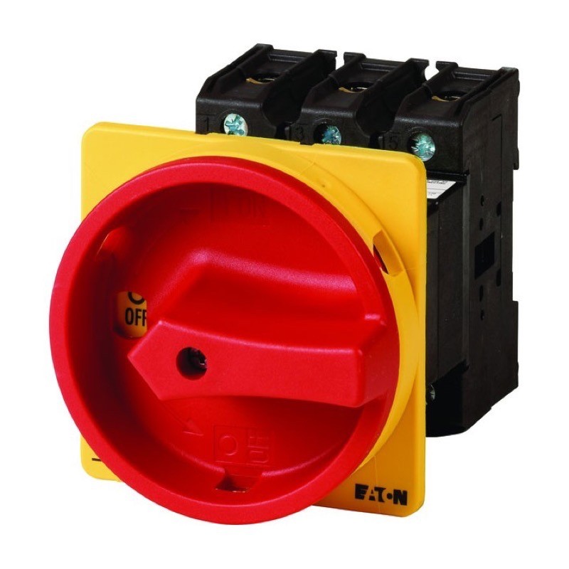 P3-100/V/SVB Eaton P3 100A 3 Pole Isolator for Base Mounting Supplied complete with a 25mm plastic Shaft &amp; IP65 Red/Yellow Handle