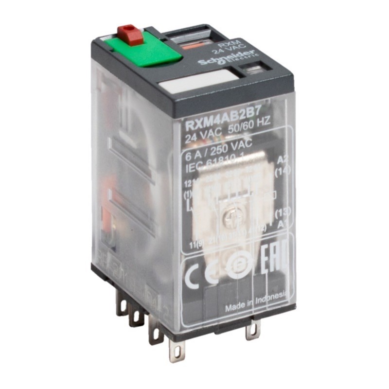 RXM4AB2FD Schneider Zelio RXM4 4 Pole 5A Relay 110VDC Coil 4 4 Change-Over Contacts Lockable Test Button and LED Indication