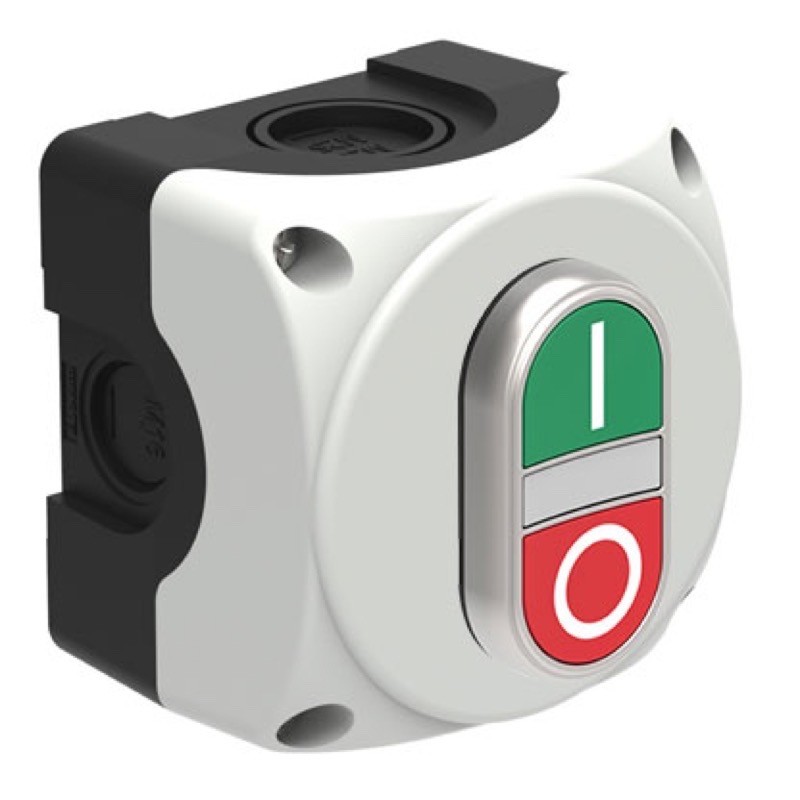 S1P33 Lovato Electric S1P Platinum Enclosure with Double Pushbutton Green &#039;I&#039; with 1 x N/O &amp; Red &#039;O&#039; 1 x N/C 