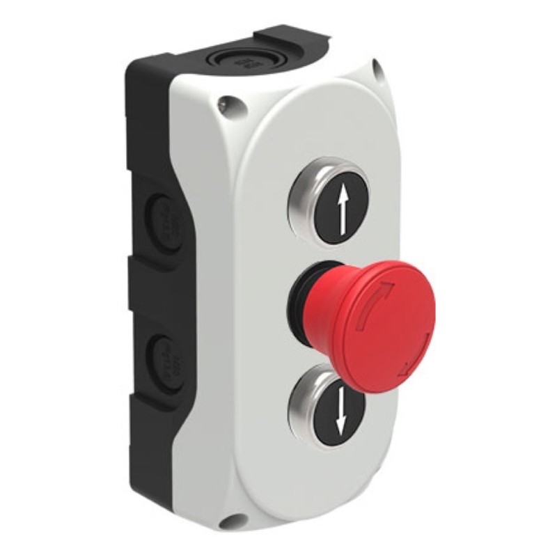 S3P107110 Lovato S3P Platinum Enclosure Black with White &#039;Up Arrow&#039; 1 x N/O Red Stop 1 x N/C White with Black &#039;Down Arrow&#039; 1 x N/O 