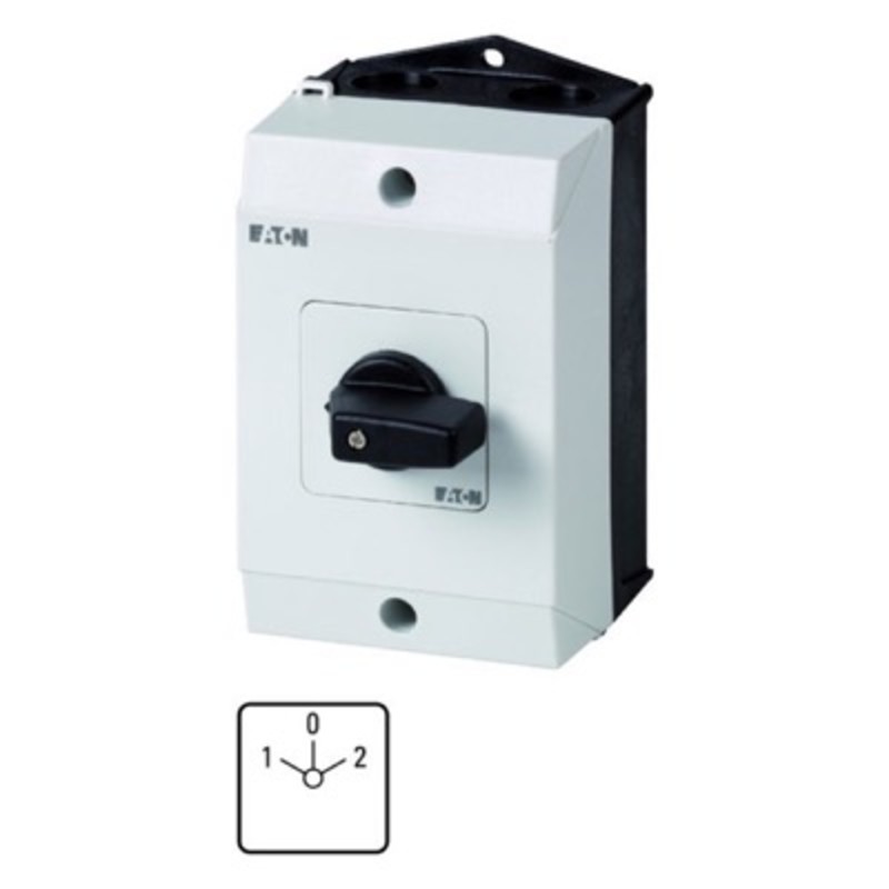 T3-4-8213/I2 Eaton T3 4 Pole Changeover Switch with &quot;O&quot; 32A Surface Mounting Stay Put 15kW with Black Handle